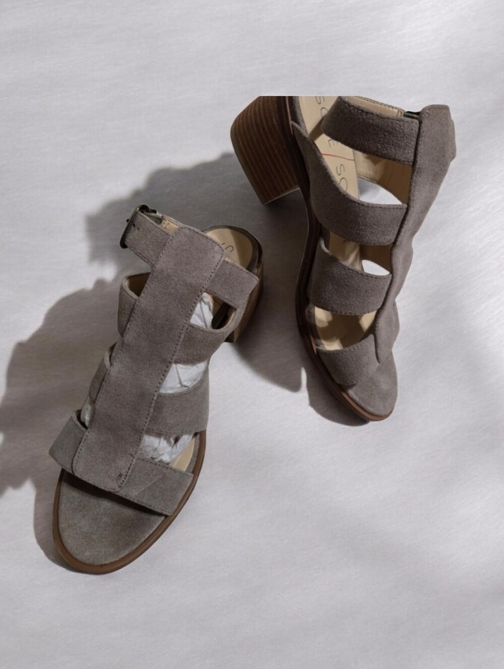 Suede Taupe Strappy Block Heel Sandals By Sole Society Size 71/2 EUC